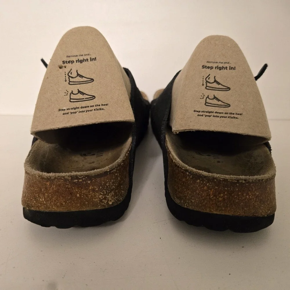 Birkenstocks Newalk Women's Size 7.5 38 Black Leather Suede Triple Strap Sandals - Picture 5 of 9